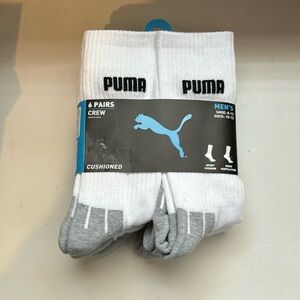 New Puma Socks Men’s 6 Pair White & Gray Cushioned Crew Casual Activewear Socks